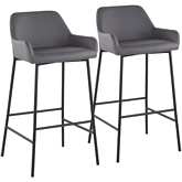 Daniella 30" Bar Stool in Grey Leatherette & Black Metal (Set of 2)